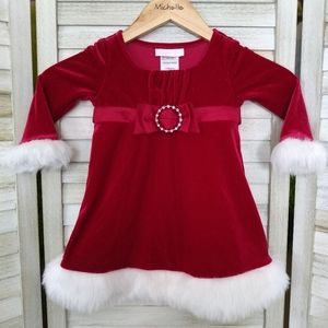 Bonnie Baby Faux Fur Trimmed Christmas Dress